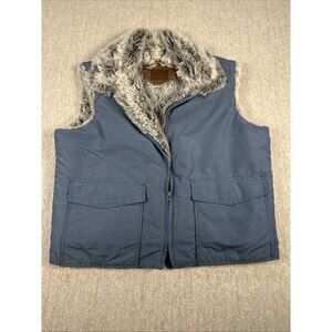 Woolrich Women's XL Vest Faux Fur Lined Light Blue Made In USA Full-Zip